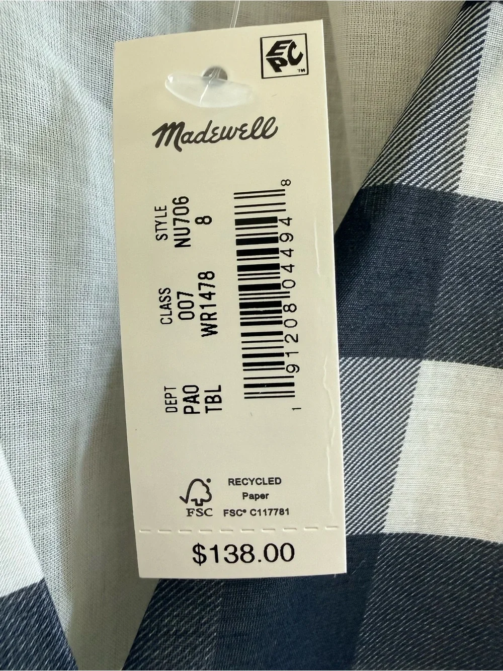 NWT Madewell Cotton-Silk Gingham Bubble-Sleeve Top – Size 8 - Picture 5 of 9